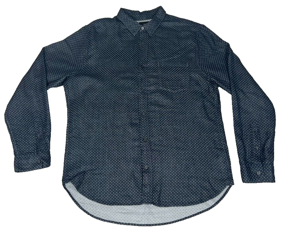 Vince Shirt Mens Large Blue Button-Up Chambray Long Sleeve Classic Fit Geometric